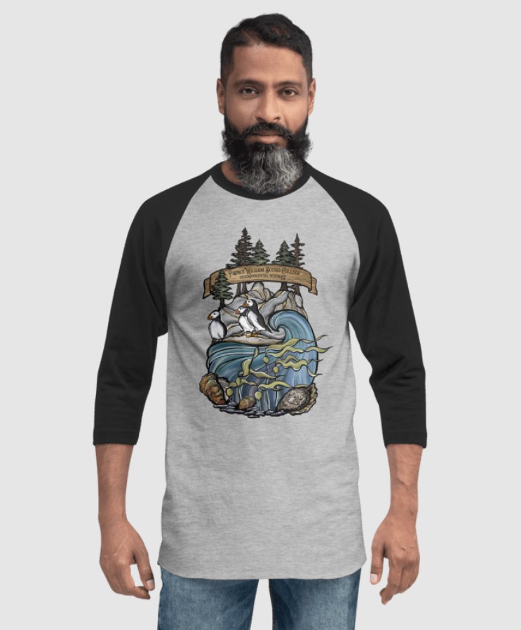 Unisex 3/4 Sleeve Raglan Shirt -Black & Grey | PWSC Environmental Science logo